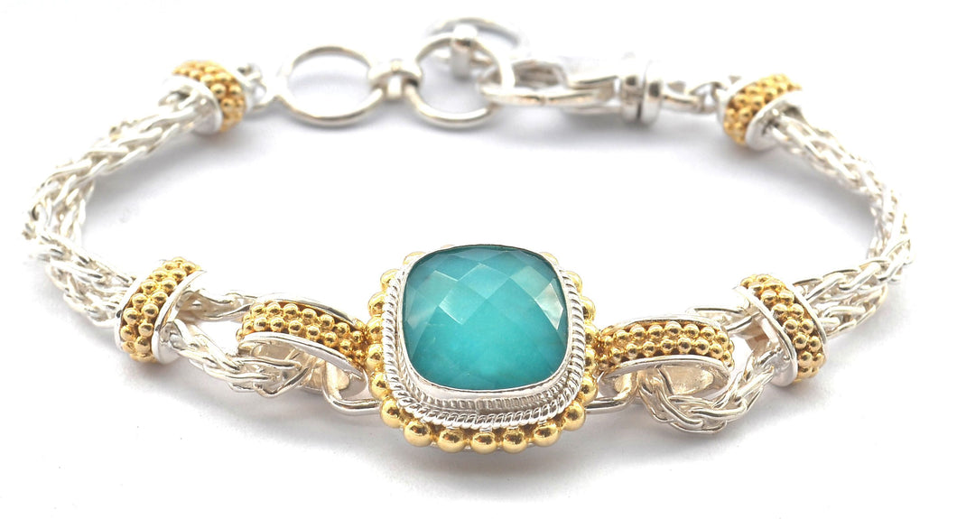 PADMA Beaded faceted Turquoise stone gold vermeil and silver bracelet