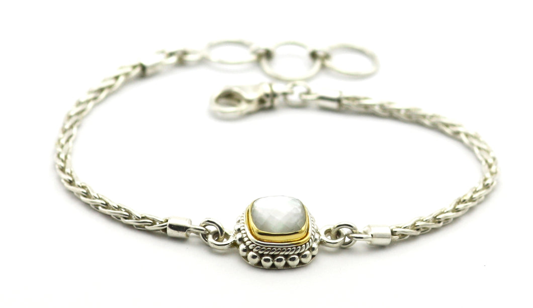 PADMA Beaded Mother of Pearl Sterling Silver with Gold Bracelet