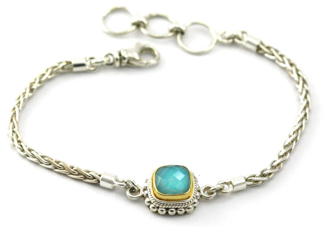 PADMA Beaded Faceted Turquoise Bracelet Sterling Silver and Gold