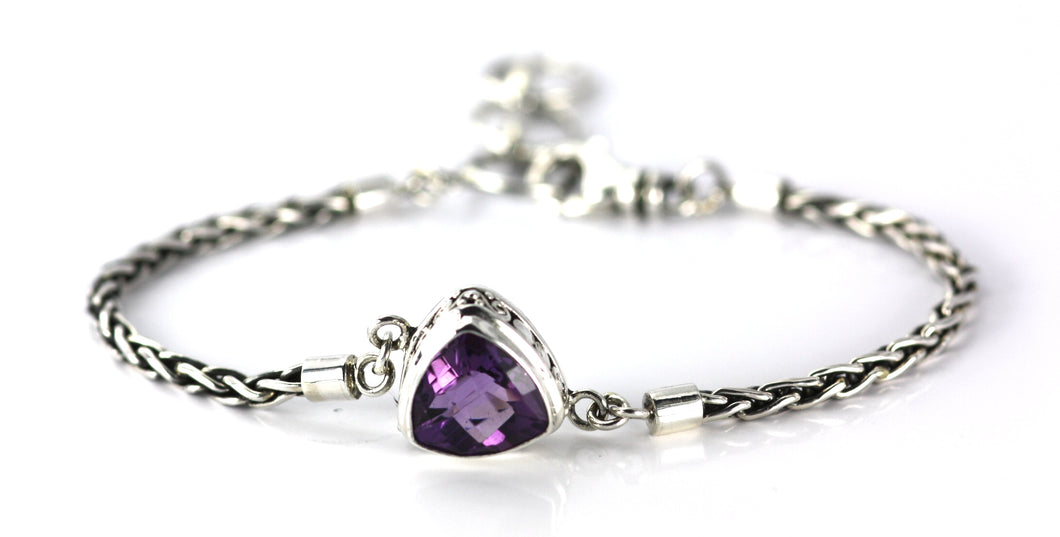 PADMA faceted triangle Amethyst with woven wheat chain