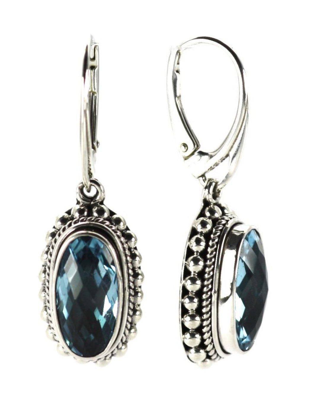 PADMA Beaded Oval Swiss Blue Topaz  Drop earrings