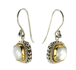 PADMA Beaded Square Mother of Pearl Drop earrings Gold accent