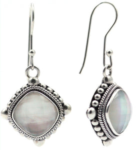 PADMA Beaded Square Faceted Mother of Pearl Earrings