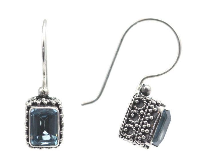 PADMA Filigree Rectangle Blue Topaz Drop earrings