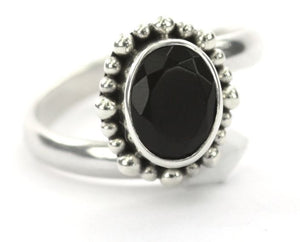 PADMA Oval Beaded Black Onyx Adjustable Ring
