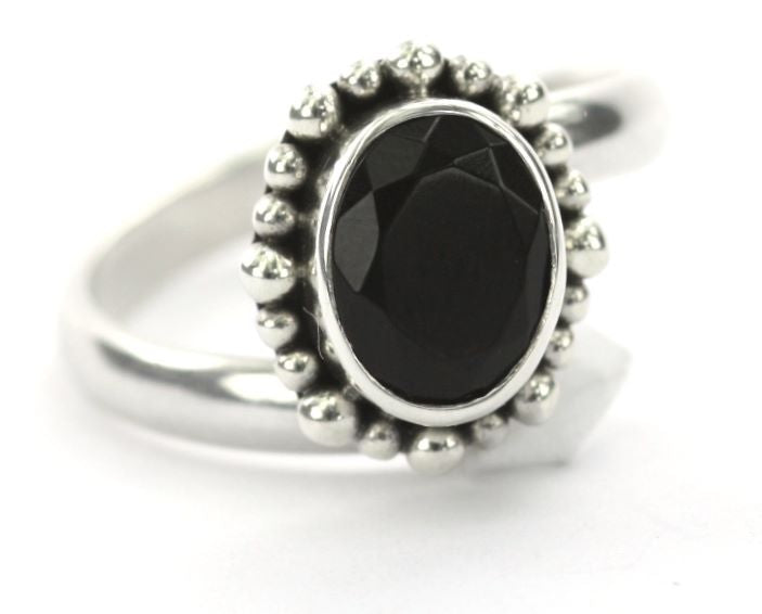 PADMA Oval Beaded Black Onyx Adjustable Ring