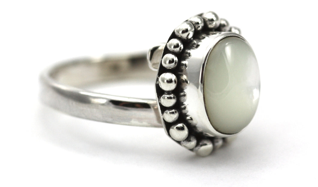 PADMA Oval Beaded Faceted Mother Of Pearl Adjustable Ring