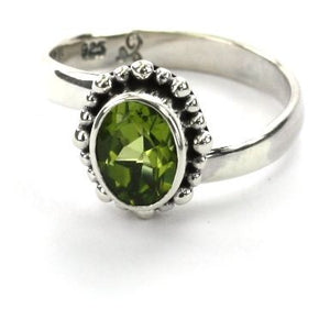 PADMA Oval Beaded Faceted Peridot Adjustable Ring