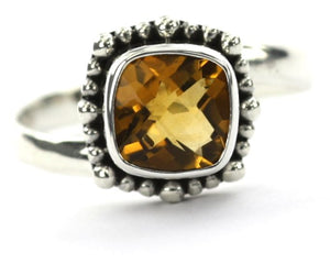 PADMA Square Beaded Faceted Citrine Adjustable Ring