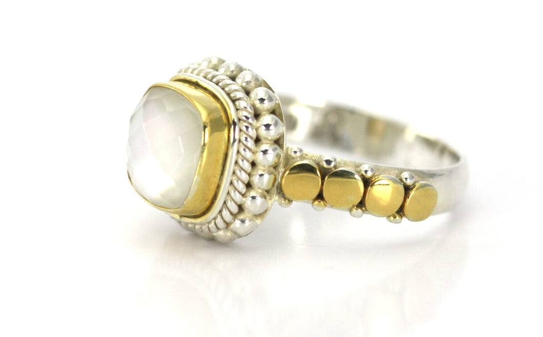 PADMA Faceted Mother Of Pearl Gold and Silver Ring