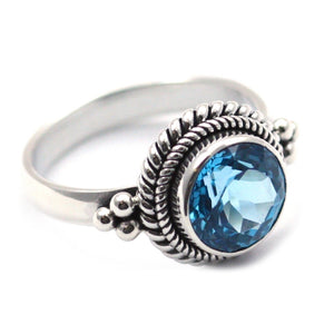 PADMA Round Faceted Blue Topaz Ring