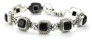 Faceted Square Black Onyx Station Bracelet