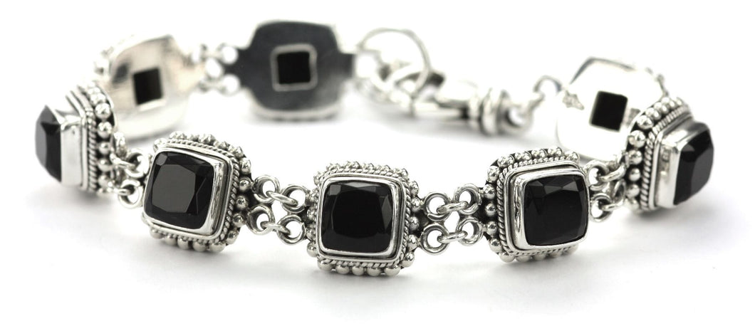 Faceted Square Black Onyx Station Bracelet