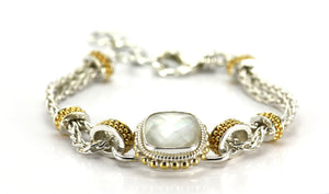 PADMA Beaded faceted Mother of Pearl gold vermeil and silver bracelet