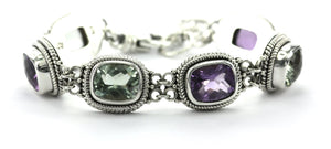 Multi-stone Green Amethyst and Amethyst large stone station Gemstone bracelet