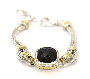 KALA Cushion cut 14mm Smokey Quartz Silver and Gold Bracelet