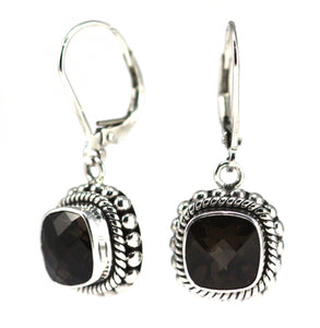 PADMA Beaded Square Smokey Quartz Drop earrings