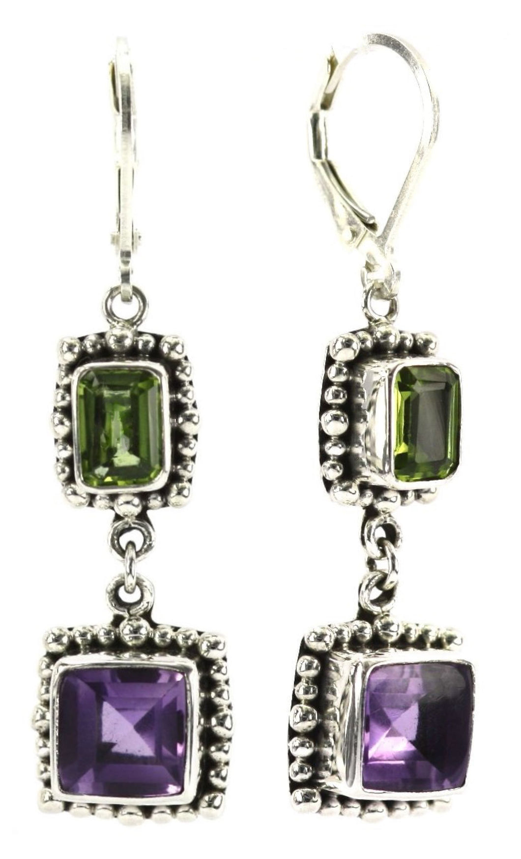 PADMA Beaded Amethyst and Peridot Drop earrings