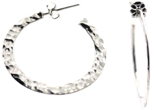 DASA Hammered Silver Hoop Post Earrings