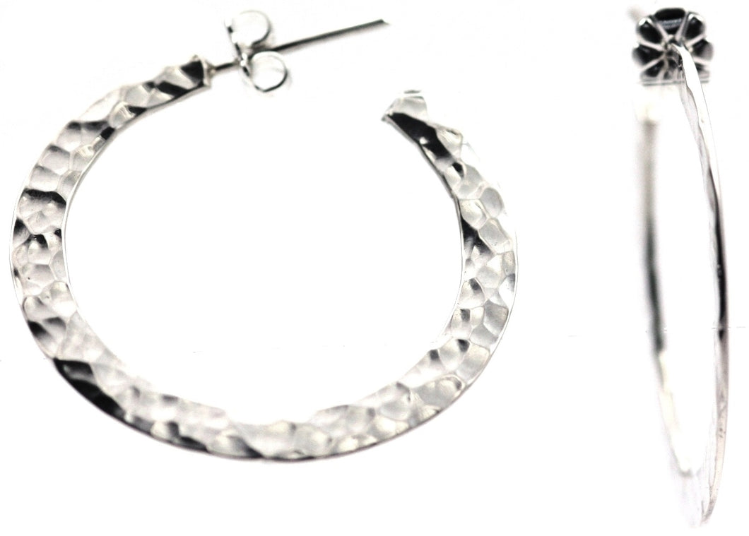 DASA Hammered Silver Hoop Post Earrings
