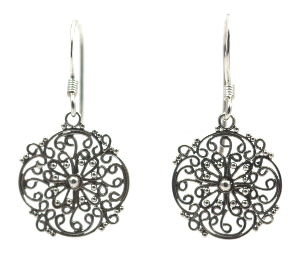 FILI Round Floral Filigree Drop Earrings