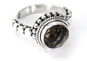 PADMA Round Faceted Smokey Quartz Ring
