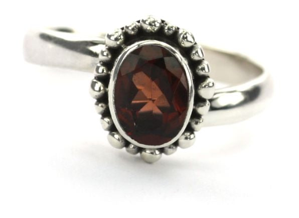PADMA Oval Beaded Faceted Garnet Adjustable Ring