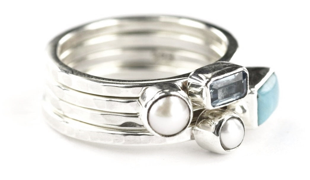 PADMA Set of 4  Gemstone Stack Ring Set