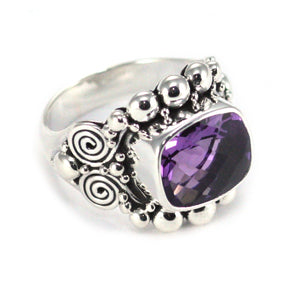 PADMA Beaded Filigree Faceted Amethyst Ring